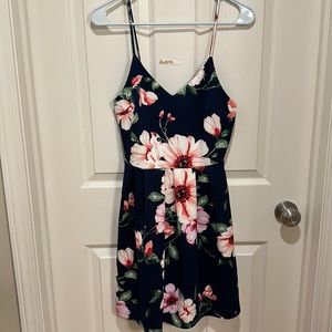 Navy Blue Dress with Pink Flowers